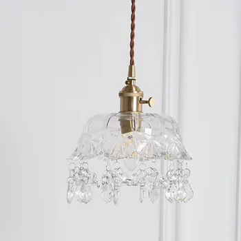 Vintage brass kristāla stikla Kulons lampas, dzīvojamās istabas Aprīkojums Stikla Eiropas Retro Pendant Apgaismojums Vintage Vienu Lukturi