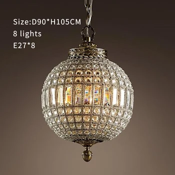 Vintage bronzas kristāla kulons gaismas misiņa lodveida lampa luksusa vara suspensijas gaismas franču/amerikāņu stila viesnīca villa vestibilā