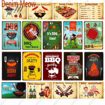 Vintage Brīvdienu BBQ Puse Plāksne Skārda Zīme Vasaras Bārbekjū Metāla mākslas Plakātu, Virtuves iespiedplates BBQ Laika Mājas Dekoru WY132