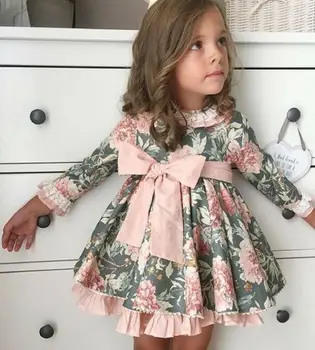 Vintage kleita Bērniem, Baby Puķu Meitene princese Puses Līgavas, Grezna Kāzu, Dzimšanas dienu Bowknot Tutu Kleita ar Ziedu Kleitas