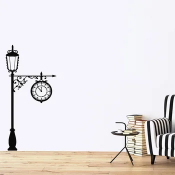 Vintage Lampas Post ar Pulksteni, Vinila Sienas Decal Mājas Dekors Dzīvojamā Istaba Mākslas Mūra Sienas Uzlīmes Noņemamas