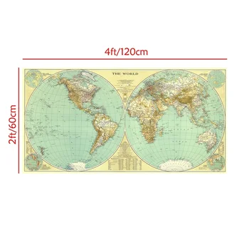 Vintage Pasaules Kartē 1935 Sienas Uzlīmes 120*60cm Fiziskās Pasaules Kartē Krāsošana Plakāti un Izdrukas par Skolu Office Home Piederumi
