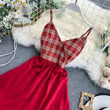 Vintage V Kakla Ir 2021. Slim pleds drukāt sexy mini īsu kleitu raibs spageti siksnas ruffles vasaras Sieviešu pludmales-line kleita
