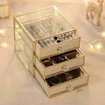 Vintage vara stikla darbvirsmas uzglabāšanas kaste Rotaslietas apdares box Atvilktne kosmētikas uzglabāšanas kaste