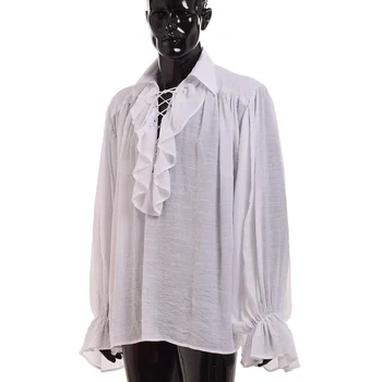 Vintage Viduslaiku Krekls Vīriešiem Renesanses Dzejnieks Balts Melns Skotijas Vampīru Koloniālās Ruffles Jabot Blūze Ar Garām Piedurknēm Pirātu Krekli