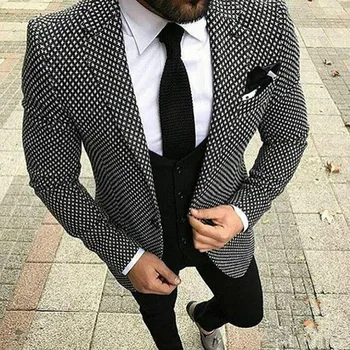Vintage Vīriešu Apģērbu Houndstooth Audums Kāzu Tērps Vīriešiem 2020 Vīriešu Žakete, Jaka, Vīriešu Uzvalki 3 Gabals Tuxedos Vīriešu Žakete