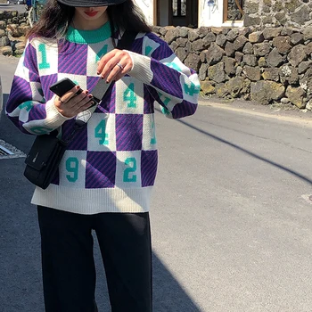 Vintage Zaudēt Gadījuma Colorblock Džemperis Sieviešu Džemperi Japāņu Kawaii Ulzzang Sieviešu korejas Harajuku Apģērbi Sievietēm