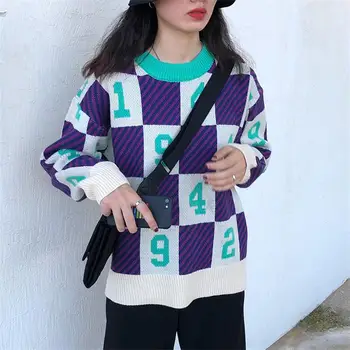 Vintage Zaudēt Gadījuma Colorblock Džemperis Sieviešu Džemperi Japāņu Kawaii Ulzzang Sieviešu korejas Harajuku Apģērbi Sievietēm