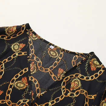 Vintage Zelta Tērauda Ķēdes, Drukāt Blūze Sievietēm Modē, Brīvs Krekls Topi Lielās Ielas V Kakla Elegantas Dāmas Kimono Blusas Mujer