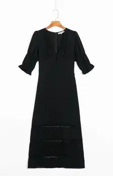 Vintage šiks dziļu v veida kakla gara kleita sievietēm vestidos retro īsām piedurknēm sexy dobi no midi puses kleita balta, melna kleitas