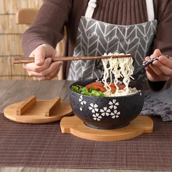 Virtuves Japāņu bļodā Instant Nūdeles Galda Ēdamistaba Galda Salāti Keramikas bļodas, Celt Koka Karoti Koka Chopstick
