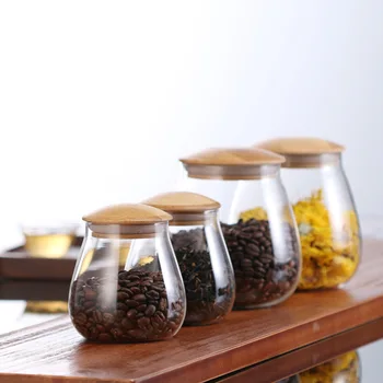 Virtuves sēņu formas stikla uzglabāšanas tvertnes rupjas graudu noslēgtā var pārtikas produktu uzglabāšanai var tēja var kafijas pupiņu Caddies
