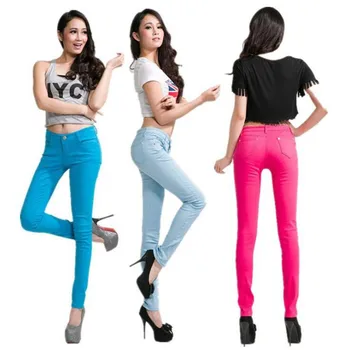 Visa kokvilnas Septiņas krāsas pinkycolor Elastīgs spēkā Zīmuli bikses augsta vidukļa džinsus sieviete izdilis sieviešu džinsi mujer jean plus lieluma