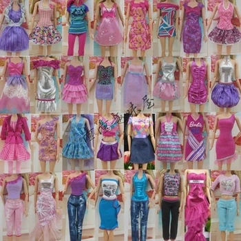 Visvairāk Modes 30Items = 10 Kleitas, Drēbes+10Pairs Kurpes +10Hangers Meitene Lelles Multi-stila Apģērba Piestāv Barbies Kleita