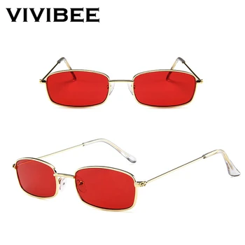 VIVIBEE Retro Modes Sievietes Mazās Saulesbrilles Metāla Rāmis Dzeltena Meitenes Stila Saule Narrsow Brilles 2020. Gadam Moderns Toņos
