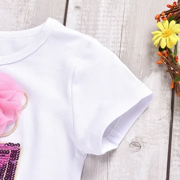 VIŅŠ Sveiki Baudīt Vasaras Toddler bērniem, Baby Meitene Īsām Piedurknēm 3D Ziedu Topi, T-Kreklu apdruka, Ādas Svārki Jauki Modes Tērpiem Drēbes