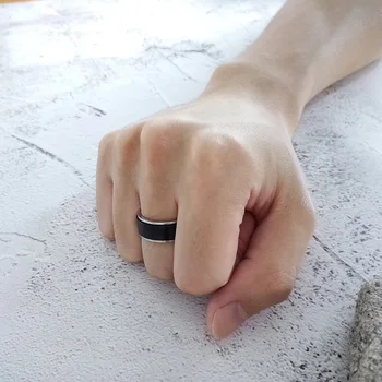 Vnox 8mm Grozāms Melns Gredzens Vīriešiem Nerūsējošā Tērauda Metāla divslāņu Band Pirkstu Rotaslietas