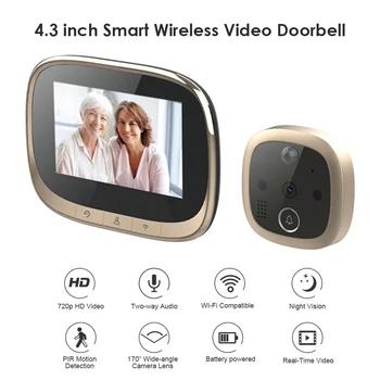 VODOOL Smart IP WIFI Durvju Video Domofons 4.3 collu LCD Ciparu Fotokameras Durvju Mājas Drošības Acu Peephole Skatītāju Gredzens
