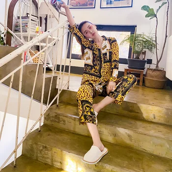 VogueMe Pavasara Jauns Satīna Sieviešu Pidžamas Komplekts Ar Garām Piedurknēm Uzvalks Plāna Sadaļu Leopard Fashion Pidžamas