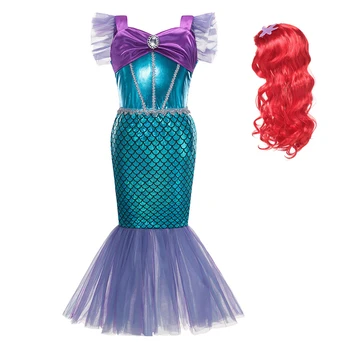 VOGUEON Mazā Nāriņa Princese Kleita Meitene Modes Zivs Asti Fancy Dress Up Kostīms Bērniem Ariel Cosplay Apģērbu Ziemsvētki Puse