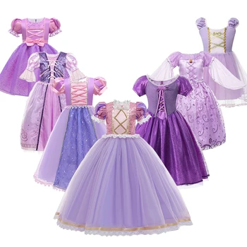 VOGUEON Meitenes Rapunzel Kleita Princese Cosplay Kostīms Bērniem Iedomātā Vizuļi Violeta Luksusa Tangled Kleitas Halloween Puse Bumbu Kleita