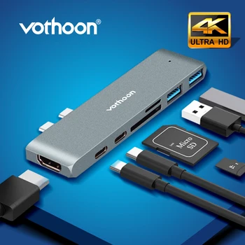 Vothoon USB C centrs, lai Vairāku USB3.0 HDMI USB CENTRMEZGLAM, kas ar MacBook Pro datorā Gaisa USB Sadalītājs 7 Porti Thunderbolt 3 HUB Dual USB C Tipa RUMBU