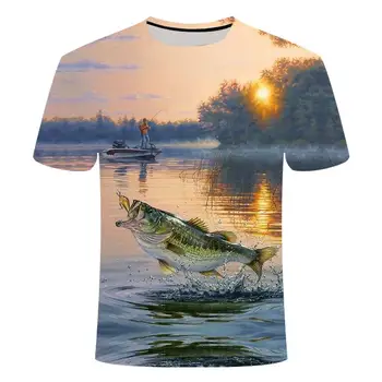 Vēlāk vasarā ir 2021. zivju āra T-krekls vīriešu atdzist 3D drukāšanas zvejas vīriešu īsās top 0 apkakles gadījuma vīrietis zvejas t-krekls