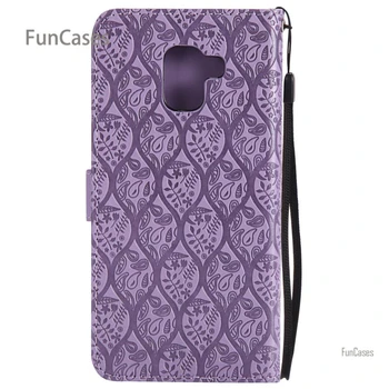 Vīnogulāju Izkalt Flip Case sFor Capinha Samsung A8 Plus 2018 PU Ādas Soma Segtu Mirdzēt Flip Case Samsung Galaxy A8 Plus 2018 A730