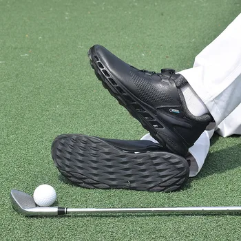 Vīrieši Dabiskās Ādas Golf Shoes Zīmola Ērts Āra Golfa Treniņu Čības Melna Balta Profesionālās Spikeless Golfa
