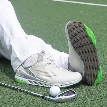 Vīrieši Dabiskās Ādas Golf Shoes Zīmola Ērts Āra Golfa Treniņu Čības Melna Balta Profesionālās Spikeless Golfa
