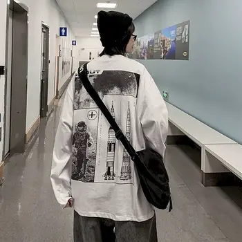 VĪRIEŠI Kokvilnas garām piedurknēm T-krekls Vīriešu Ins Krekls Studentu Rudens Honkongas Modes Zīmola Zaudēt korejas Drukāšanas Zemāko TOPI