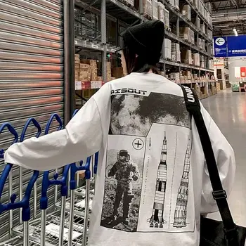 VĪRIEŠI Kokvilnas garām piedurknēm T-krekls Vīriešu Ins Krekls Studentu Rudens Honkongas Modes Zīmola Zaudēt korejas Drukāšanas Zemāko TOPI