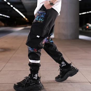 Vīrieši Multi-kabatas Harēma Hip Pop Bikses Vēstules Atdzist Bikses Japāņu Streetwear Hombre Vīriešu Ikdienas Moderns Elastīga Vidukļa Bikses