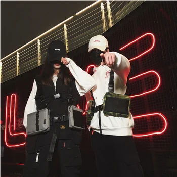 Vīrieši Taktiskās dubultā swat soma Chest Rig Soma, Regulējams Vestes Kanye West Hip Hop Streetwear Vīriešiem Funkcionālās Vidukļa Pakotnes Soma