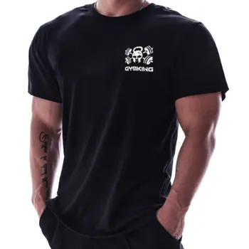 Vīriešiem ar Īsām piedurknēm Kokvilnas Slim T-krekls Vasaras Gadījuma Drukāt Tee krekls Topi Vīriešu sporta zāles Fitnesa Kultūrisms Crossfit Treniņu Apģērbs