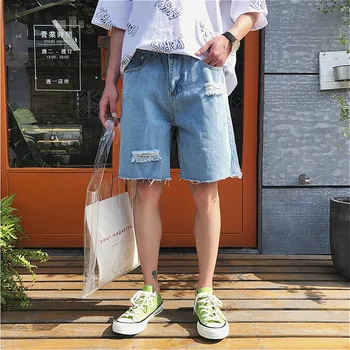 Vīriešiem Gadījuma Bikses, Džinsa Caurumi Ripped Streetwear Zaudēt Vasaras Plānas Mens Short Vīriešu Modes Korejiešu Stilā Jauns Moderns Ulzzang Retro