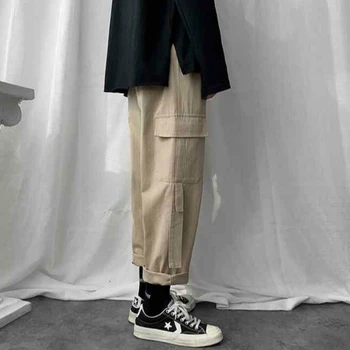 Vīriešiem Gadījuma Bikses Kabatas Lielu, Izmērs 3XL Kravas Vienkāršu Potītes garuma Retro Zaudēt Harajuku Mens korejiešu Stilā Šiks Streetwear Ulzzang