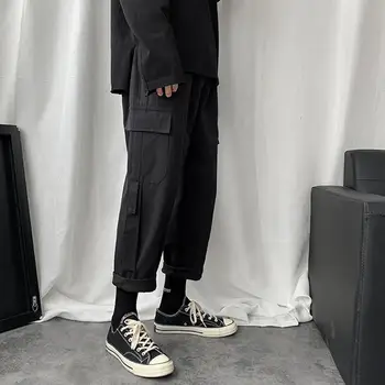 Vīriešiem Gadījuma Bikses Kabatas Lielu, Izmērs 3XL Kravas Vienkāršu Potītes garuma Retro Zaudēt Harajuku Mens korejiešu Stilā Šiks Streetwear Ulzzang