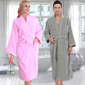 Vīriešiem Svars 40-120KG Kokvilnas Kimono Frotē Vannas Drēbes Ūdens Absorbējošu Vafeļu Dvielis, Peldmētelis Plus Sleepwear peldmētelis Sievietēm