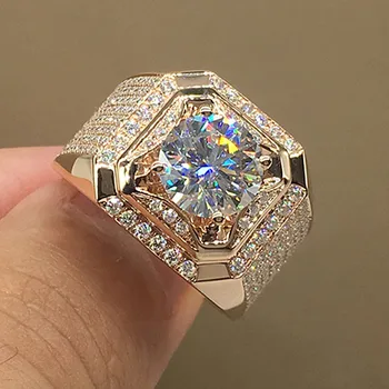 Vīriešu 925 Sterling Silver gredzeni, pirksts Luksusa Saderināšanās ir laulības gredzens zēni 2ct Dimanta 18K rose zelta Rotaslietas, Izmēri 7-13 dāvanu