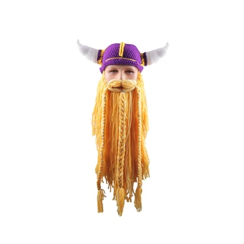 Vīriešu Barbaru Vagabond Viking Bārdu Beanie Ragu Cepures Roku Adītus Ziemas Siltas Cepures Smieklīgi Halloween Masku Cosplay Dāvanas H9