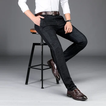 Vīriešu Biznesa Džinsi 2020 Rudens Ziemas Jauno Klasisko Stilu Modes Gadījuma Taisni Melni Džinsa Bikses Vīriešu Zīmolu Bikses