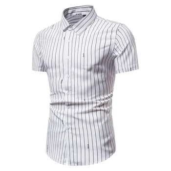 Vīriešu jaunu īsām piedurknēm universāls svītru vienkāršu melnu un baltu slim modes krekls Eiropas un Amerikas izmēri S-XXXL