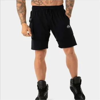 Vīriešu kokvilnas īsās bikses-šorti Run skriešanas sports Fitness bodybuilding Treniņbikses vīriešu treniņu apmācības Zīmola Ceļa Garums īss elsas