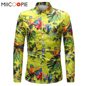 Vīriešu Krekls Zīmolu Apģērbu Papagailis Drukāšanas Pludmales Atpūtas Modes Garām Piedurknēm Ikdienas Krekls Vīriešu Camisa Masculina Hawaii 4