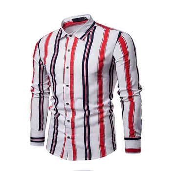 Vīriešu Kreklus, Slim Fit Garām Piedurknēm Kokvilnas Svītrainām Garām Piedurknēm Modes Vīriešu Apģērbi Krekls Gadījuma Pogu Uzņēmuma Henley Krekls
