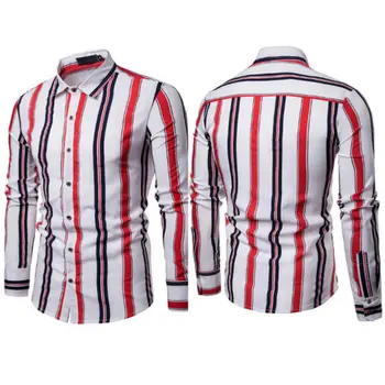 Vīriešu Kreklus, Slim Fit Garām Piedurknēm Kokvilnas Svītrainām Garām Piedurknēm Modes Vīriešu Apģērbi Krekls Gadījuma Pogu Uzņēmuma Henley Krekls