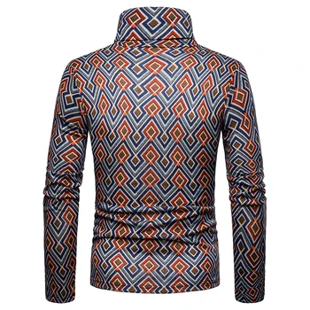 Vīriešu lielajam silts augstu uzrullētu apkakli ar plīša, dimanta formas ar garām piedurknēm parastā krekls, vīriešu gadījuma modes džemperi, vīriešu mētelis