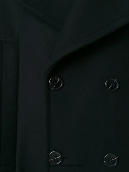 Vīriešu Mauni mētelis super mīksti lielajam coat vidēja garuma, divrindu lielu atloks melns
