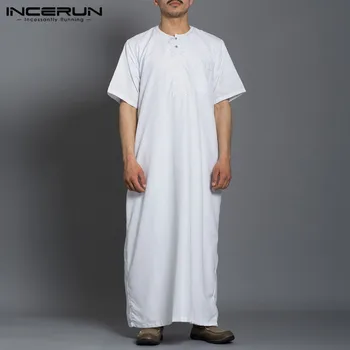 Vīriešu Modes garajos svārkos Īsām Piedurknēm ar Apaļu Kakla Drēbes Cilvēks Vintage tīrtoņa Krāsu Musulmaņu Kaftan Ilgi Krekli Ikdienas Jubba Thobe INCERUN